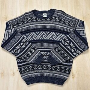 Appalachian Trail Sweater Mens Large Blue Fair Isle Crewneck Knit Pullover USA